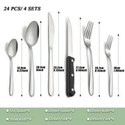 Bestdin 24 Pieces Silverware Set, Flatware Sets with Steak Knives Service for 4, Premium Stainless Steel Mirror Polished Cutlery Utensil Set, Durable Home Kitchen Eating Tableware Set,Dishwasher Safe
