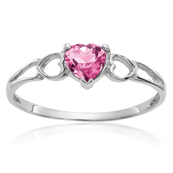 10K Solid White Gold Pink Tourmaline Heart Ring Gemstone Love Band October Birthstone Jewelry