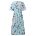 thumbnail image 4 of vestido de bolsillo con cuello redondo y manga corta con estampado de flores de moda casual de verano para mujer azul cielo / 3xl, 4 of 5