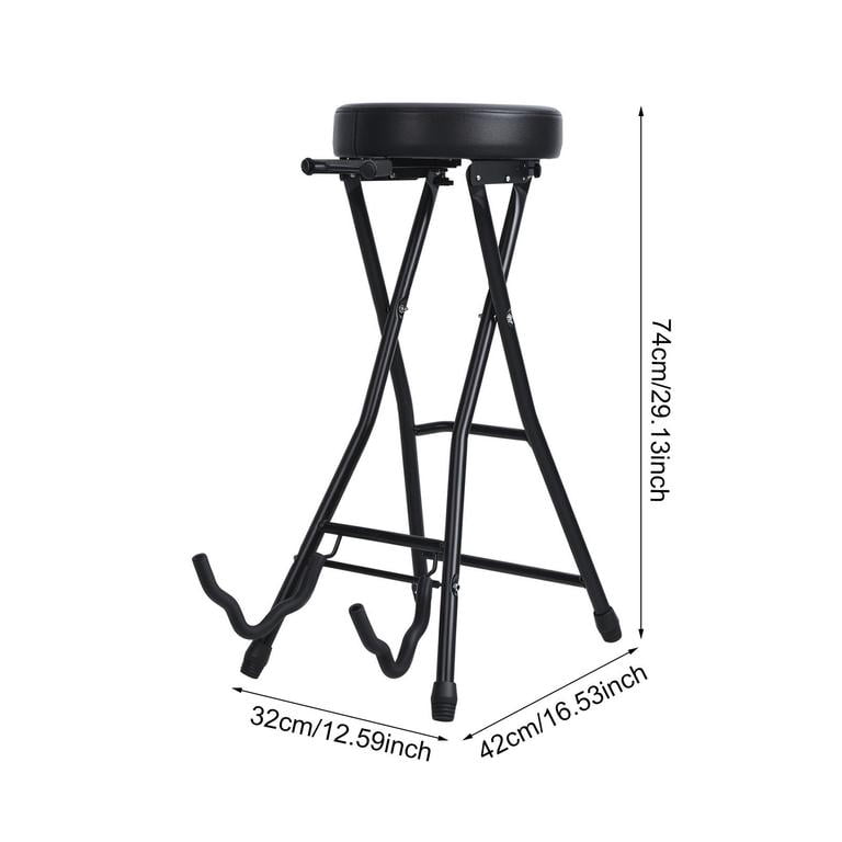 Guitar Stool with Foldable Stand Padded Cushion Built-in Guitar Stand Retractable Hook Foot Rest Bar Non-Slip Feet for Acoustic Electric Bass Guitar