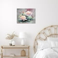 thumbnail image 5 of Zen Floral Canvas Wall Art Pink Water Lily Flower with Green Leaf Plant and Dragonfly Wall Art for Living Room,Nature Botanical Framed Wall Art Bedroom Bathroom Wall Decor,12L x 16W inches, 5 of 6