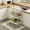 thumbnail image 4 of MCQ Metal Rolling Cart, 3 Tier Utility Mobile Storage Cart with Lockable Caster Wheels for Livingroom, Bathroom, Kitchen, Green, 4 of 5