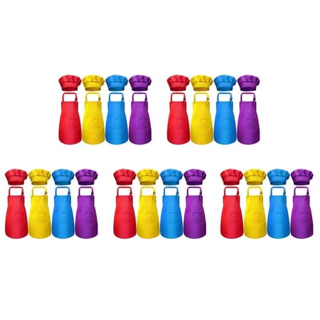40-Piece Children s Apron and Chef Hat Set Adjustable with 2-Pocket Kitchen Apron Apron
