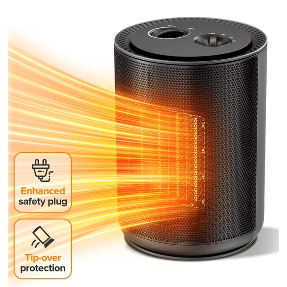 KISSAIR Space Heater 1500W, 2S Rapid Heating, Ceramic Portable Heater Fan, Ideal for Home/Dorm/Office/Kitchen, Black