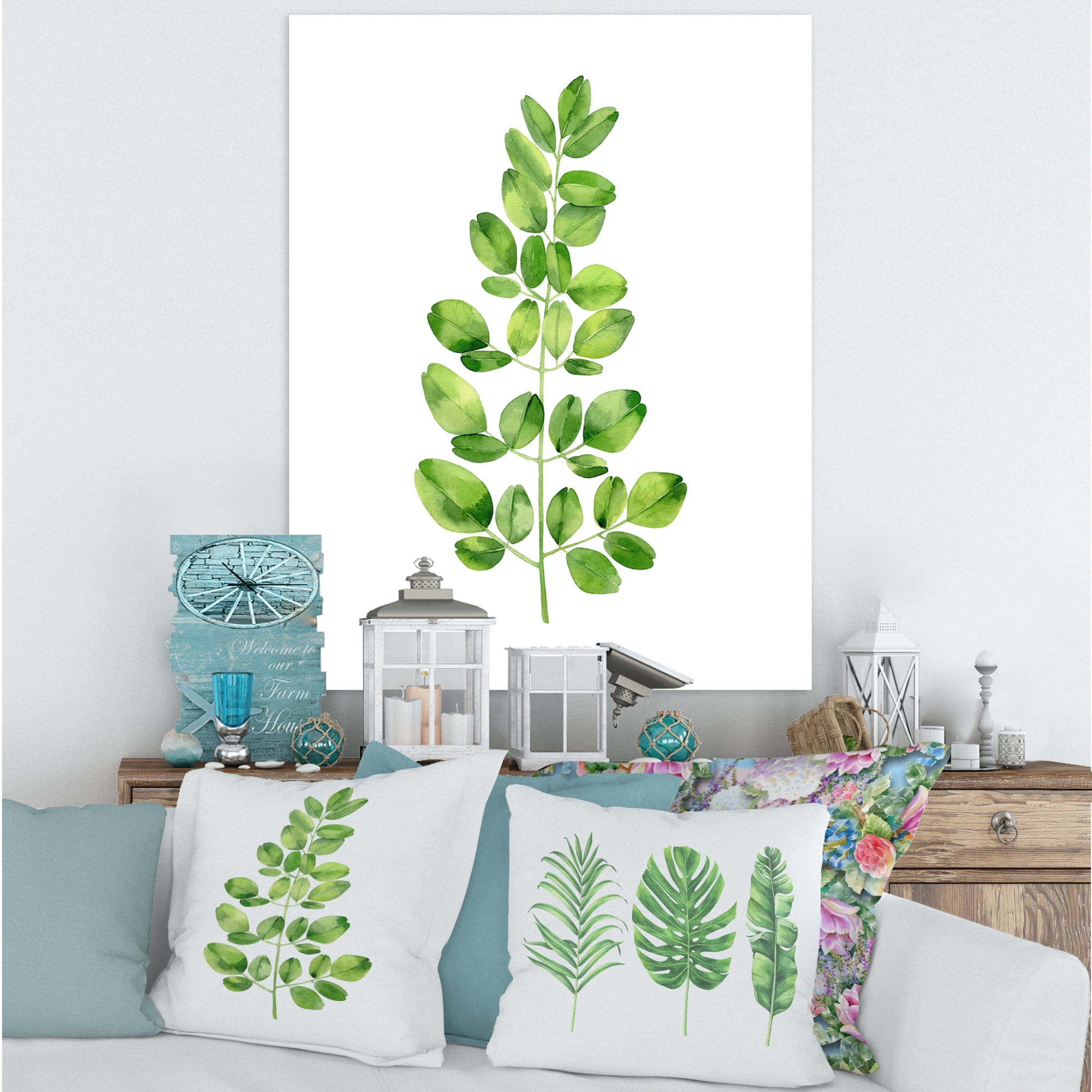 Designart ' Moringa Plant Branch Tropical Tree Foliage ' Farmhouse Canvas Wall Art Print