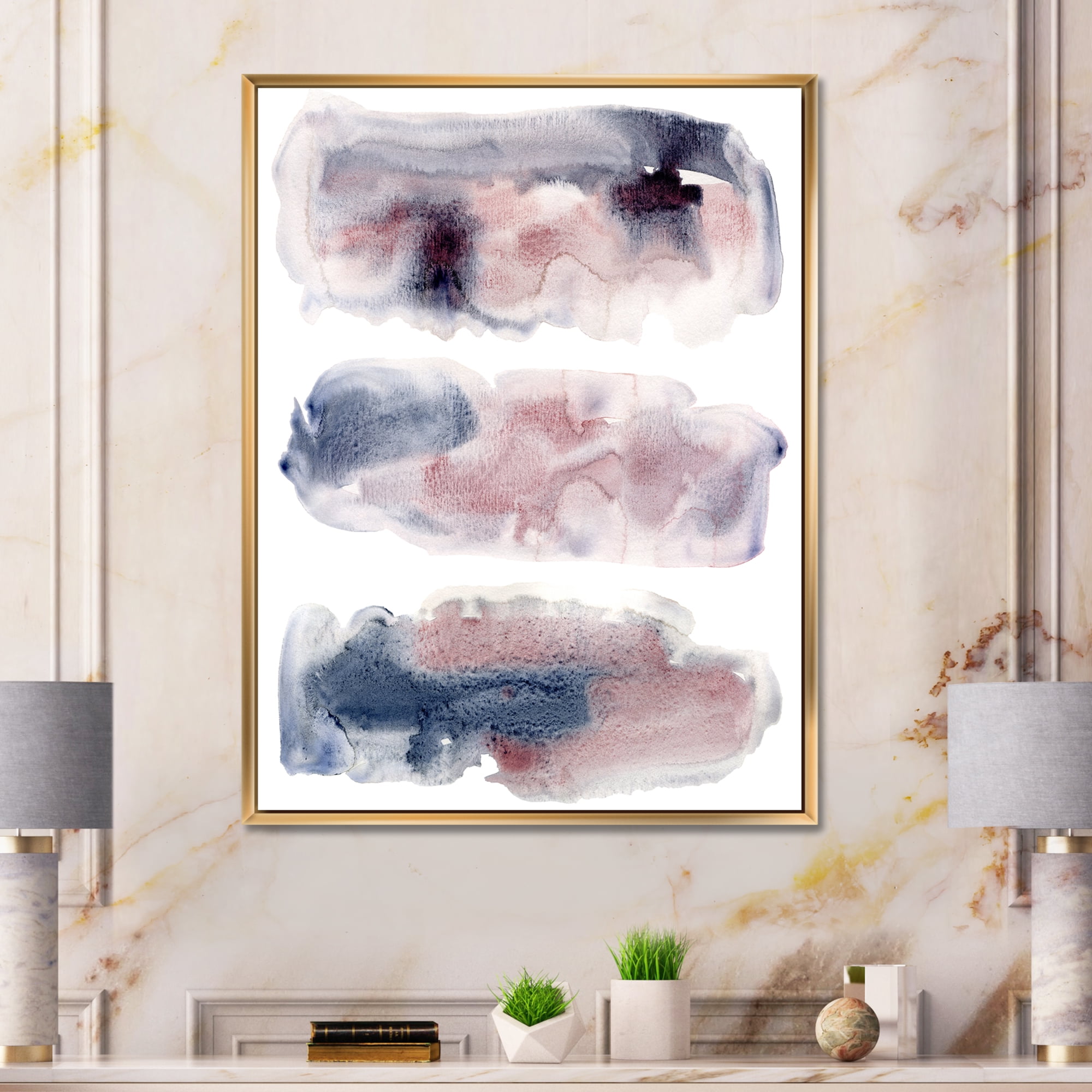 Designart 'Blue and Pink Clouds With Beige Spots I' Modern Framed Canvas Wall Art Print