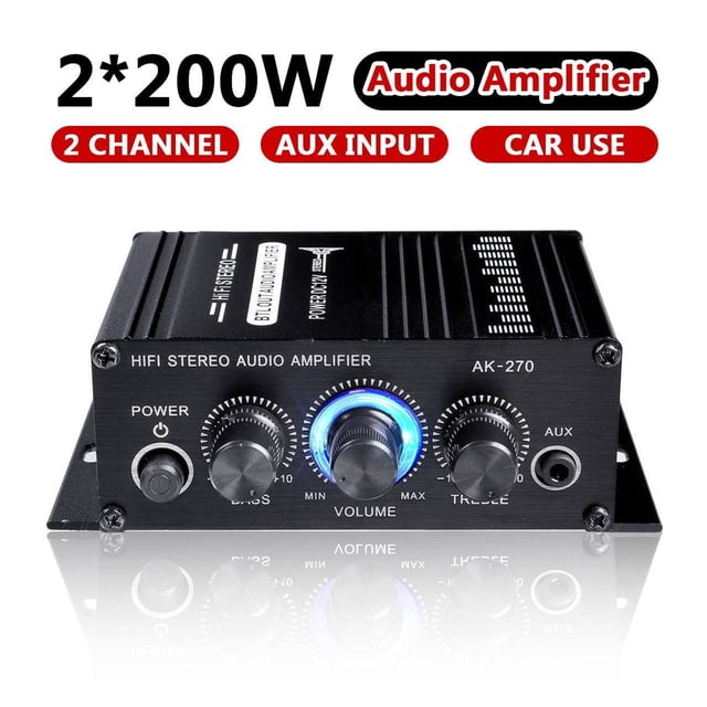 AK270 400W 12V Hifi Power Amplifier Stereo Home Car BASS Amp Music Player Car Speaker Class D Car Home Sound Power Amp AUX ,High Sound