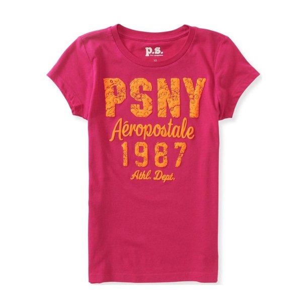 Aeropostale Girls PS NY 1987 Graphic T-Shirt, Rosa, XL (14)