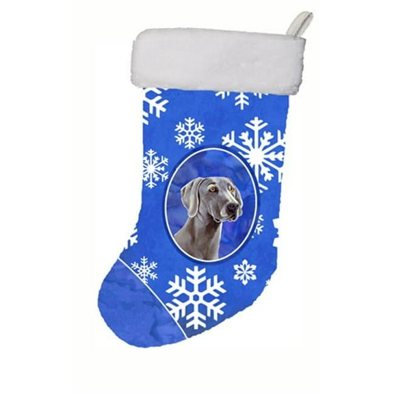 11 x 18 in. Weimaraner Winter Snowflakes Snowflakes Holiday Christmas Stocking