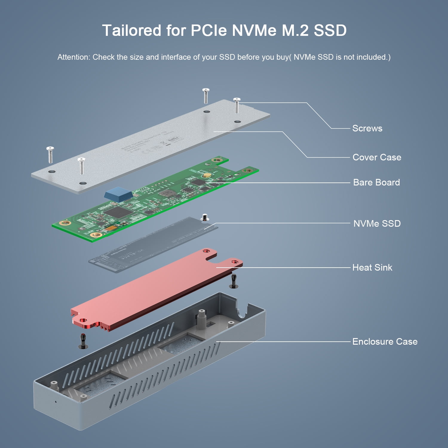 2TB M.2 Enclosure for PCIe NVMe SSD, 40Gbps Type-C to M Key/B+M Key Hard Drive Case, SSD Enclosure