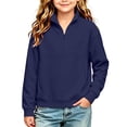 thumbnail image 5 of Girls Quarter Zip Sweatshirt Turtleneck Long Sleeve Casual Fashion Kids Pullover Tops Navy 11-12 Years, 5 of 6