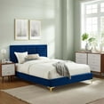 thumbnail image 2 of Platform Bed Frame, Tufted, Full, Blue Navy, Velvet, Mid Century Bedroom, Modern Contemporary Boutique HB35594, 2 of 8