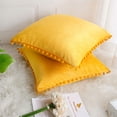 thumbnail image 3 of Unique Bargains Velvet Pillow Cover with Pompoms for Sofa 2PCS Golden Yellow 16x16Inch, 3 of 8