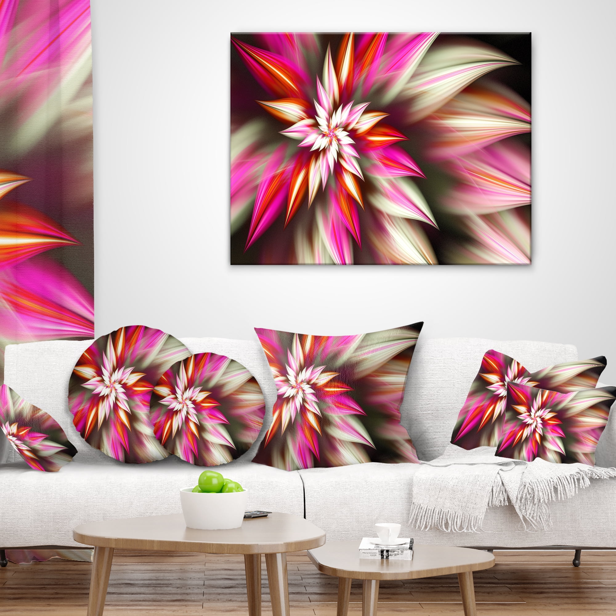 Designart Exotic Red Fractal Spiral Flower - Abstract Throw Pillow - 12x20