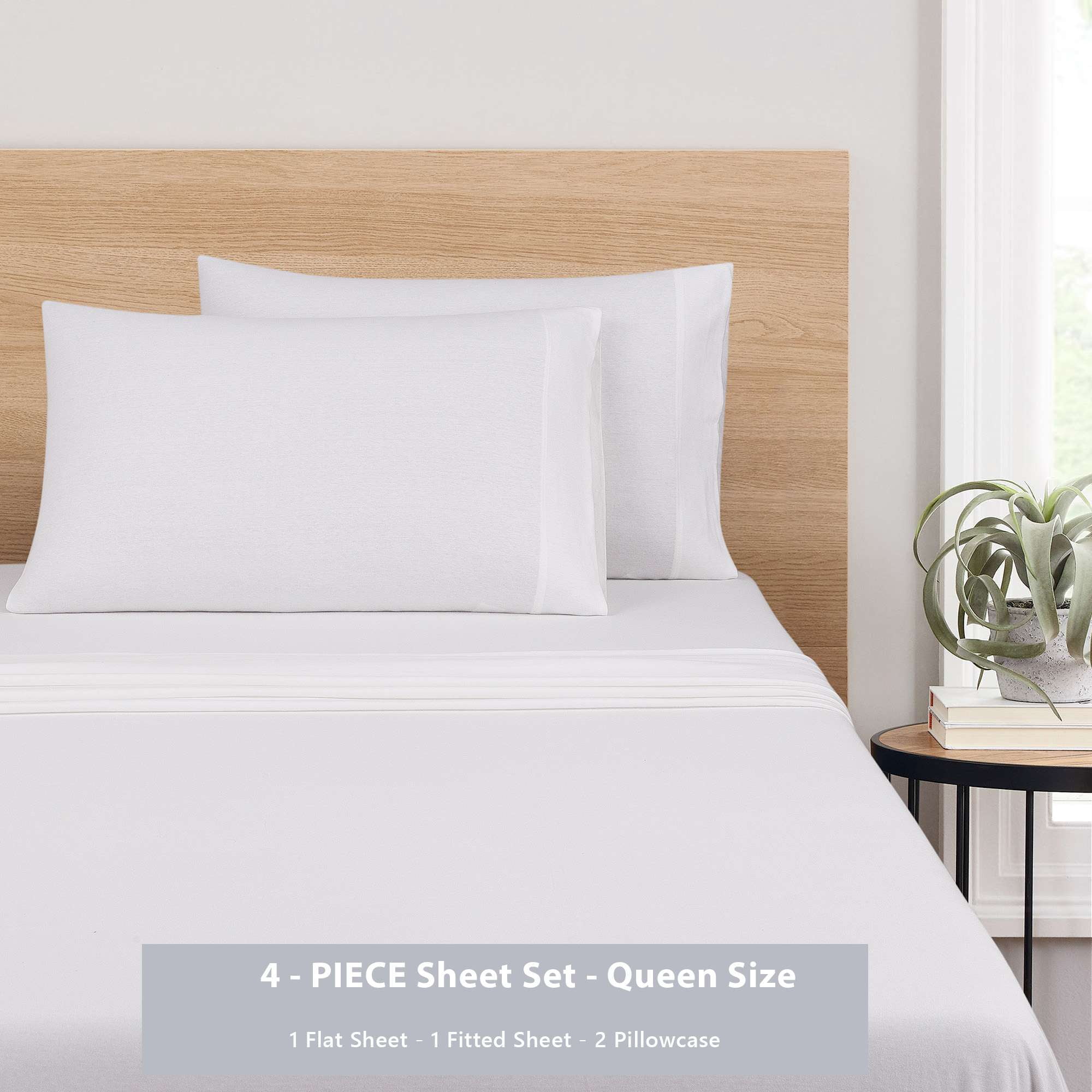Mainstays Extra Soft Jersey Bed Sheet Set, Queen, Arctic White, 4 Pieces