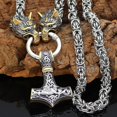 thumbnail image 1 of Men Wolf Head Necklace Norse Jewelry Amulet Thor's Hammer Pendant Necklace, 1 of 3