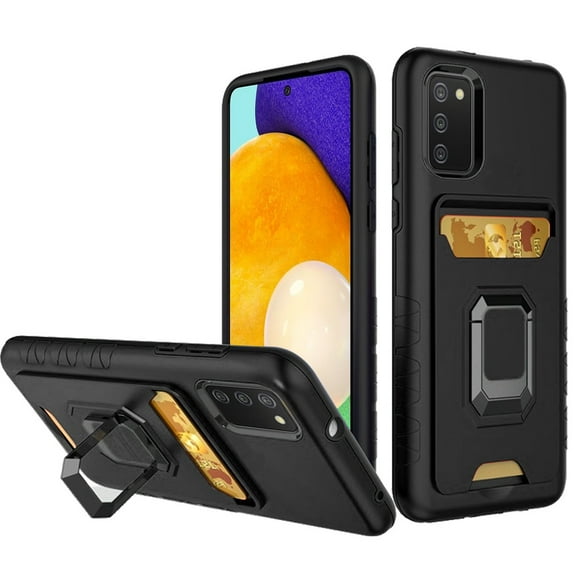 For Samsung Galaxy A03S SM-S134DL Card Holder Stand Cover Phone Case - Black