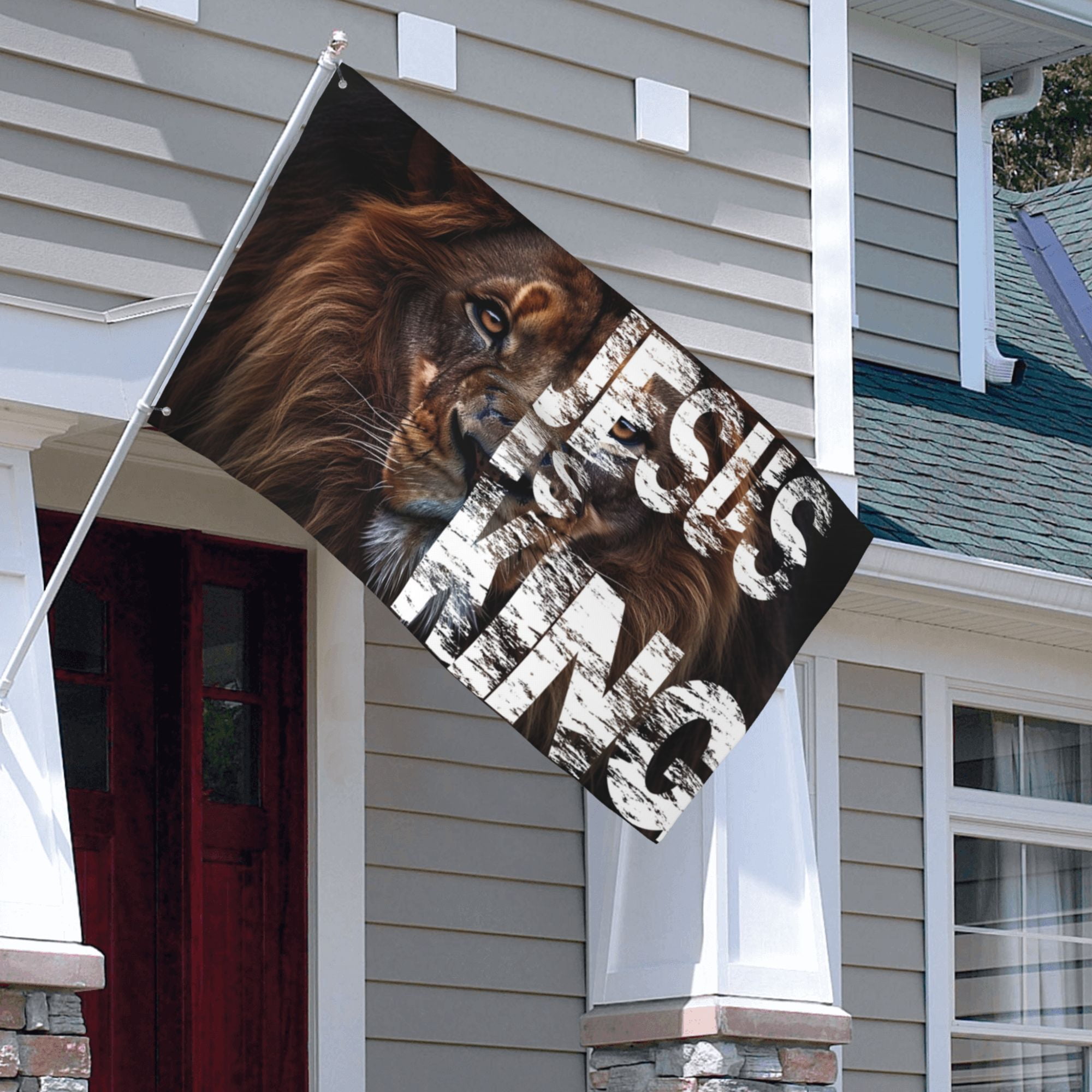 VIVACITE Lion of Judah Flag Jesus Flag Christian Flag 3x5 Outdoor Religous Christian Gifts for Women Faith Based Gifts Prayer Flags Outdoor Christian Garden Decor Church Decor, Jesus Is King