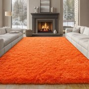 indoor outdoor rugs 4x6ft Area Rugs for Living Room, Large Fluffy Black Rugs for Bedroom, Soft Carpet Shag Kids Room Rug, Non-Slip Stickers Rugs Indoor Orange