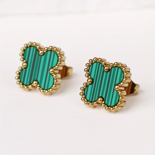 Elegant Four-Leaf Clover Stud Earrings - Stainless Steel with 14K Gold Plating - Perfect Gift for Women