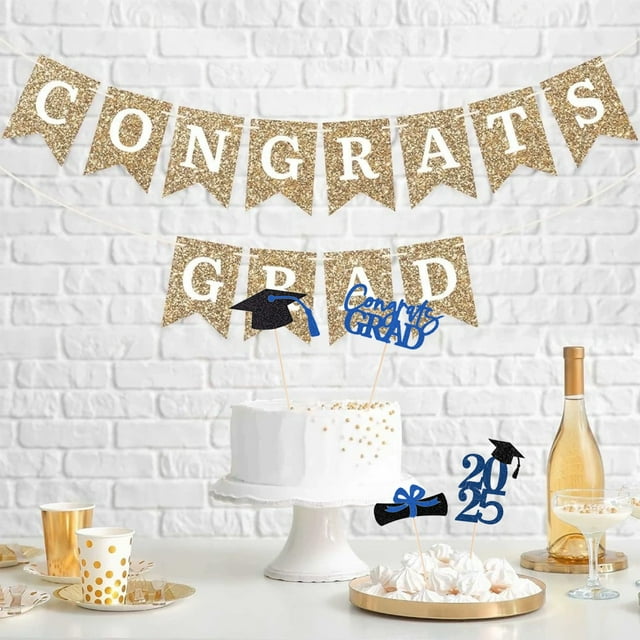Iumwxz Graduation Cupcake Topper Card Set 2026 Party Dessert Decoration School DIY Label Graduation Hat Creative Gift Table Event 6 Sets 24 Pieces Blue