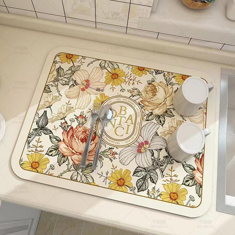 Tohuu Vintage Floral Plates Dish Drying Mat Non-slip Technology