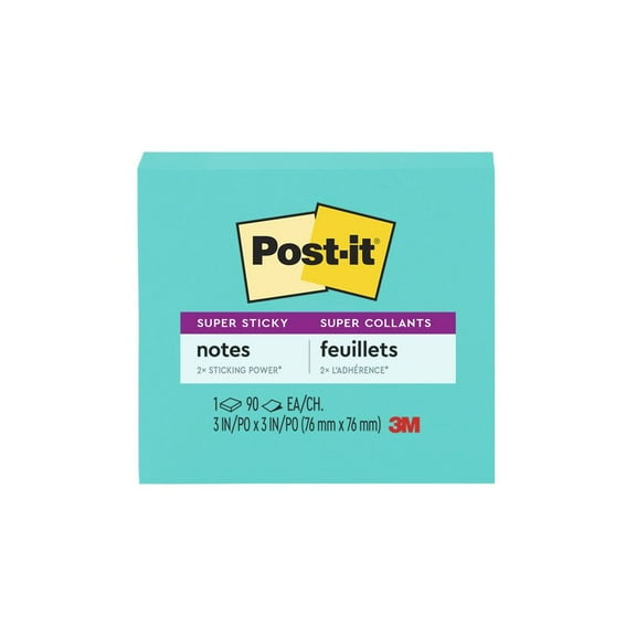 Post-it Super Sticky Notes, 3 in x 3 in, Aqua Blue, 1 Pad pack of 2