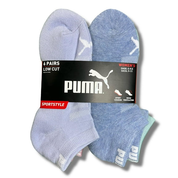 PUMA SOCKS WOMEN'S - LOW CUT 243 - SOLID 3 - BLUE BLUE - SHOE SZ 5-9.5 - PACK 6