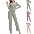 thumbnail image 5 of Dvprdro Pajamas for Women Fashion Striped Lounge Set Long Sleeve Crewneck Knit Sweater Top and athletic Flare Pants Cozy Loungewear Pajama Set, 5 of 5