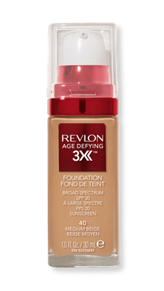 Revlon Age Defying 3X Makeup Foundation, Firming, Lifting and Anti-Aging Medium, Buildable Coverage with Natural Finish SPF 20, 040 Medium Beige, 1 fl oz
