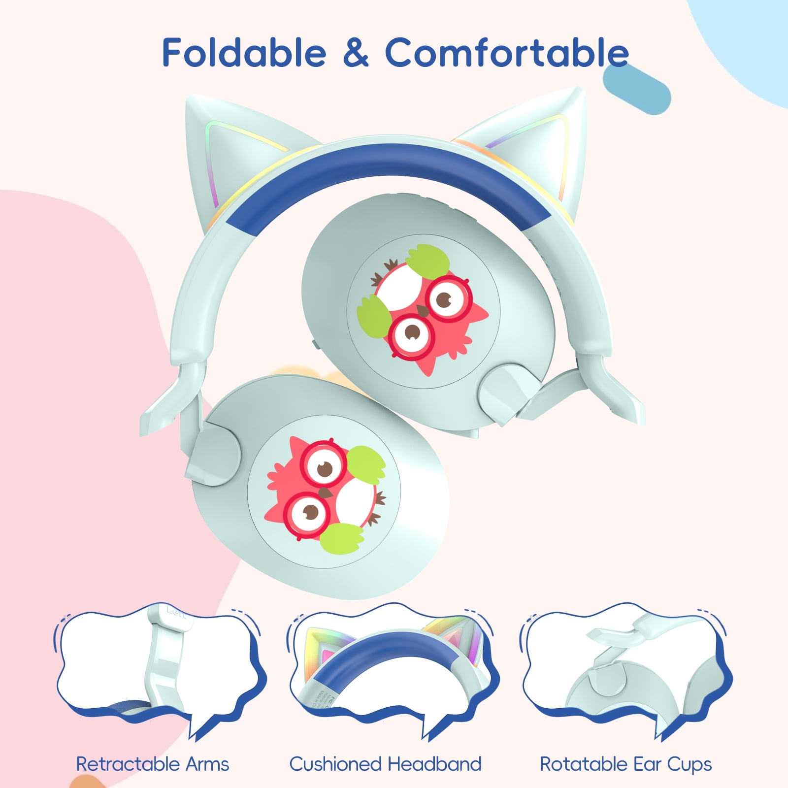 LOBKIN Kids Bluetooth Headphones,Lightweight Wireless Headphones for Kids,85dB Volume Limited,Foldable,35 Hours Playtime,Bluetooth 5.4, Over-Ear Toddler Headsets with Built-in Mic,Blue