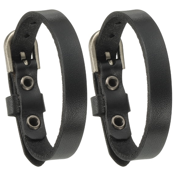 Uxcell 0.4" 2 Pcs Leather Belt Bracelet for Men Women, Black