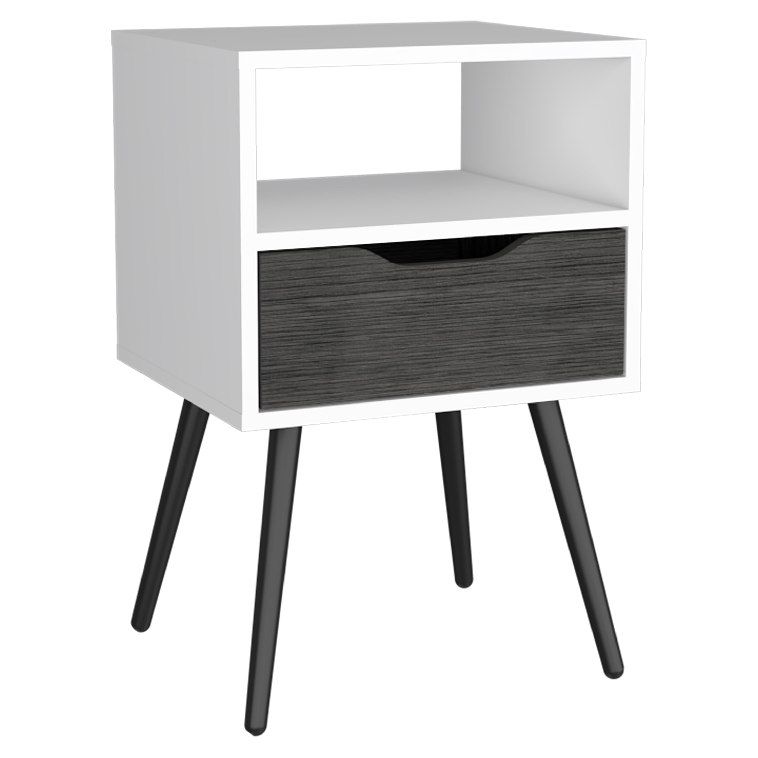 Otom Nightstand, Superior Top, One Open Shelf, One Drawer, Four Legs