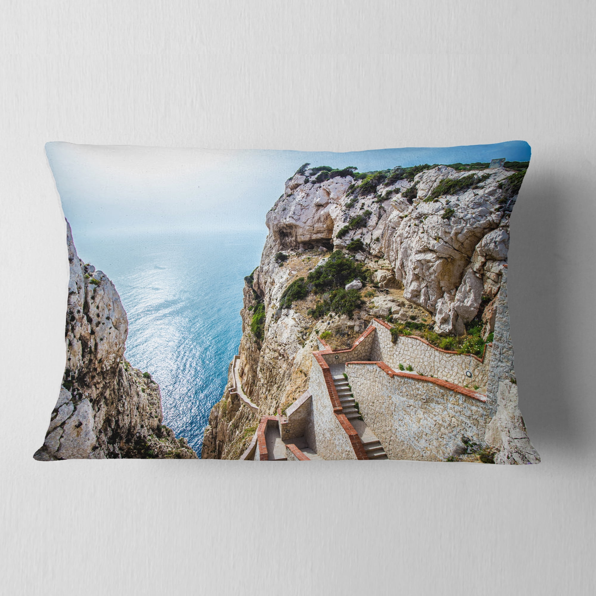 Designart Stairway to Neptune s Grotto - Seascape Throw Pillow - 12x20