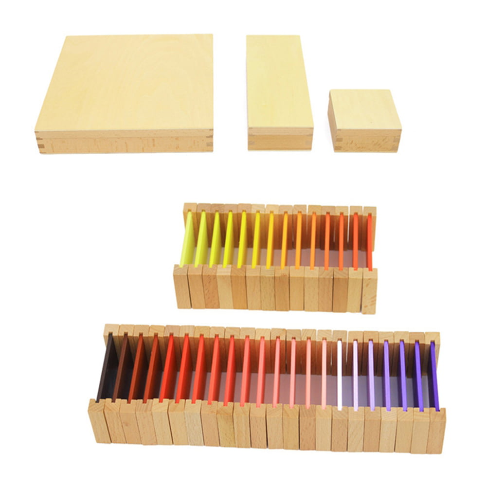 Red Yellow Blue Wooden Color Tablets Box Montessori Teaching Kids Toy Gifts 