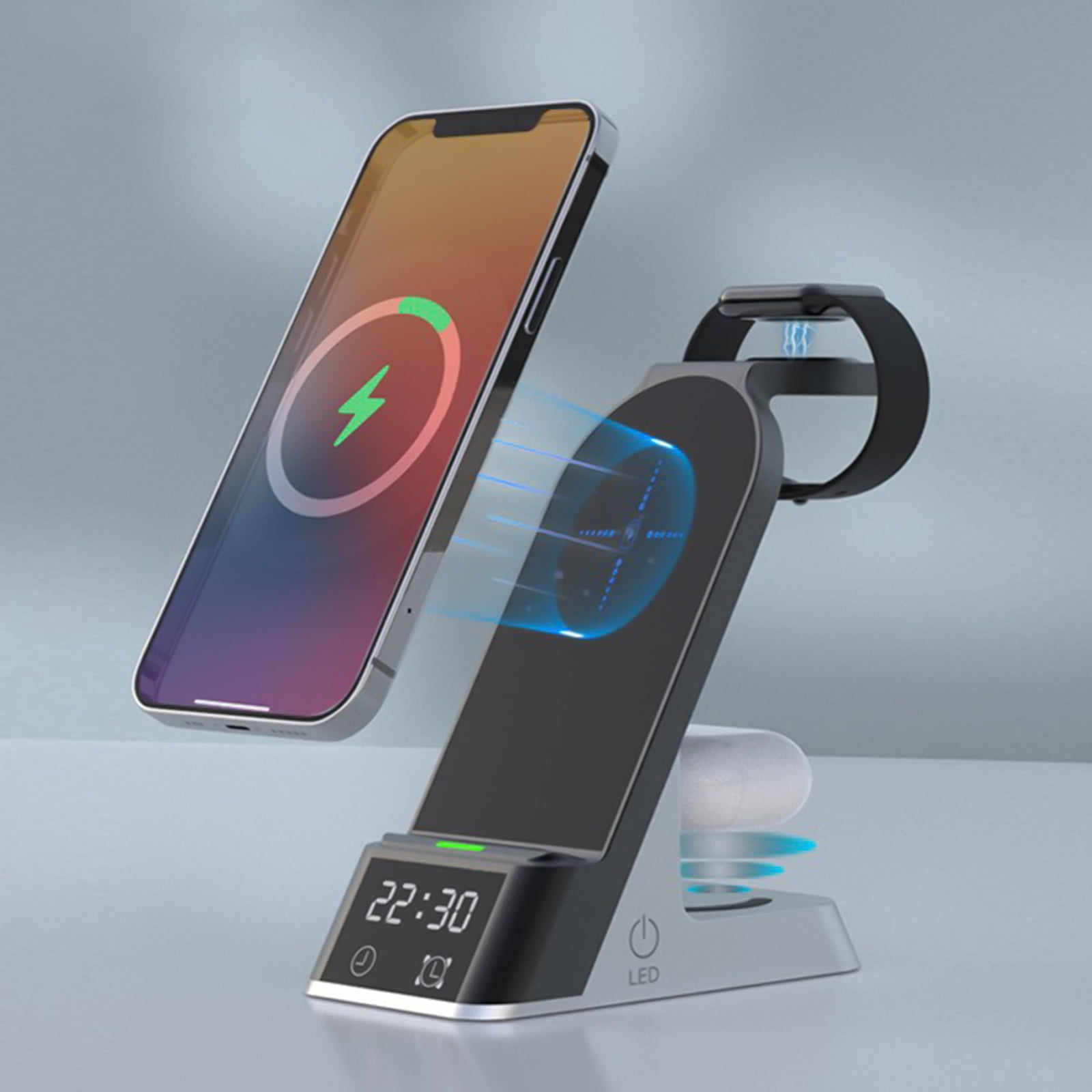 SuoKom Wireless Charging Station With Digital Alarm Clock Charging