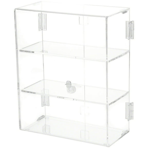 Plymor Clear Acrylic Rectangular Locking Display Case, 2 Shelves, 12.75" H x 10.25" W x 5" D