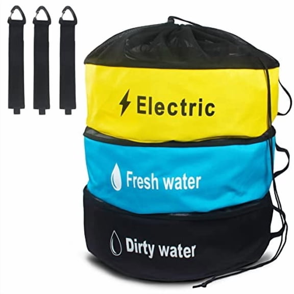 RV Hose Storage Bag,3 Pack Utility Bag for Sewer Hose,Camper and RV Accessories with 3 Storage Straps,3 Colors for Fresh & Black Water Hoses,Electrical Cords and Camper Accessories