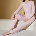 thumbnail image 4 of Tnhcen 2 Piece Womens Ribbed Knit Pajamas Set Casual Sleepwear Long Sleeve Home Clothes Soft Lounge V Neck Pjs S-XL, 4 of 4
