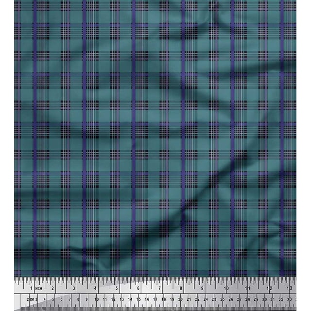Soimoi Moss Georgette Fabric Plaid Check Print Fabric by The Yard 42 Inch Wide