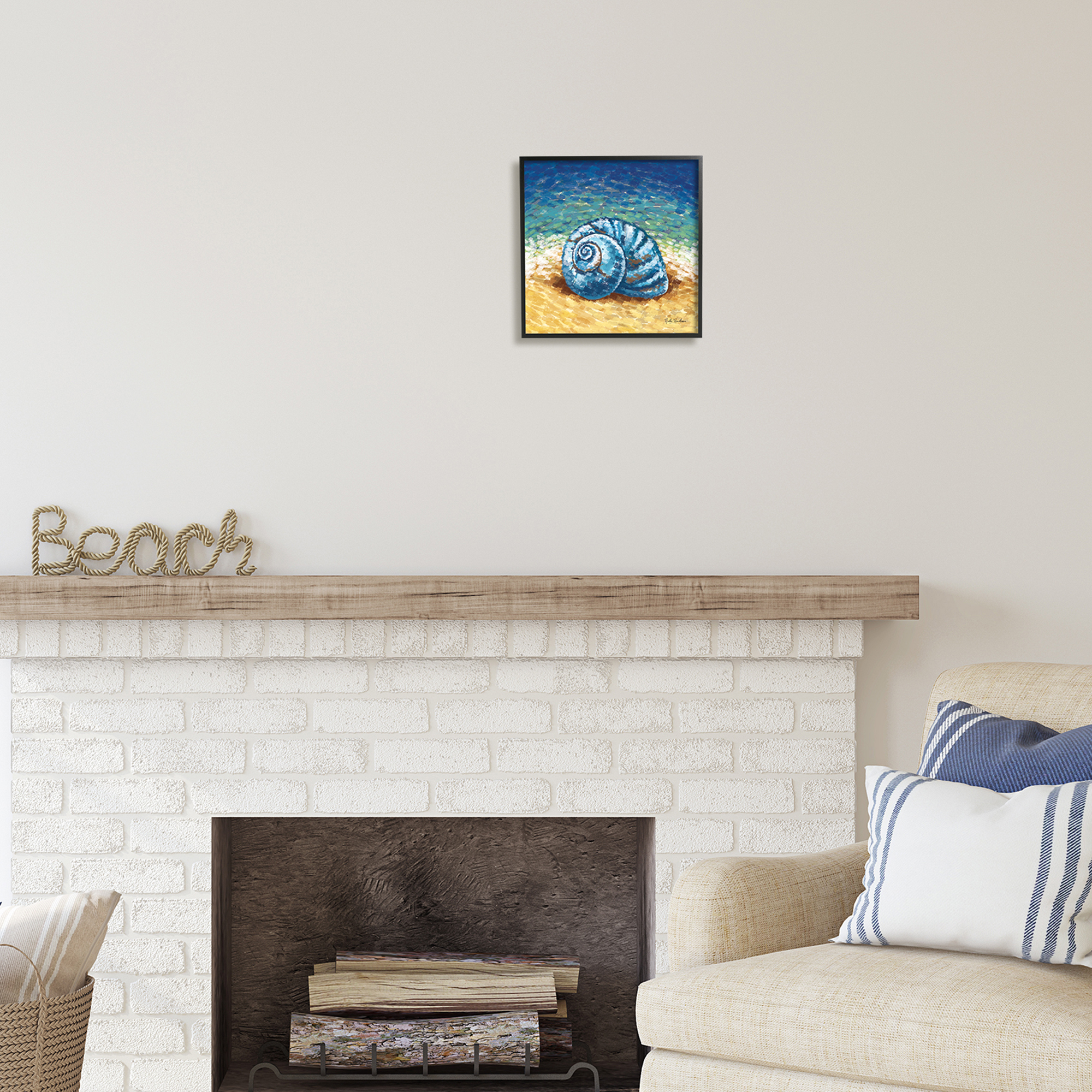 Stupell Industries Abstract Nautilus on Shore Animals & Insects Painting Black Framed Art Print Wall Art, 12 x 12