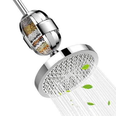 Onekawa Shower Head with filters, 15 Stage Shower Filter Combo,Hard Water Softener Showerheads,6” Round Showerhead,Silver