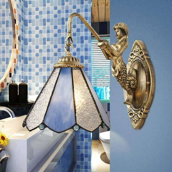 Artistic Style Wall Lamp, Stained Glass Hallway Wall Sconces,Vintage Antique Base Decoration Wall Lighting Fixture Living Room Bedroom ,4