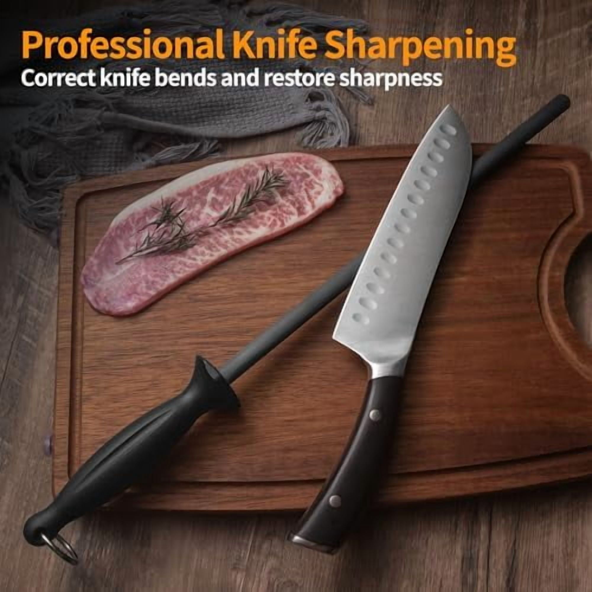 Efficient 12 Inch Honing Steel Sharpening Rod Knife Sharpener Steel For Kitchen Knives High Hardness, Honing Rod With Gift Box$$Home Decor, Kitchen, & Other
