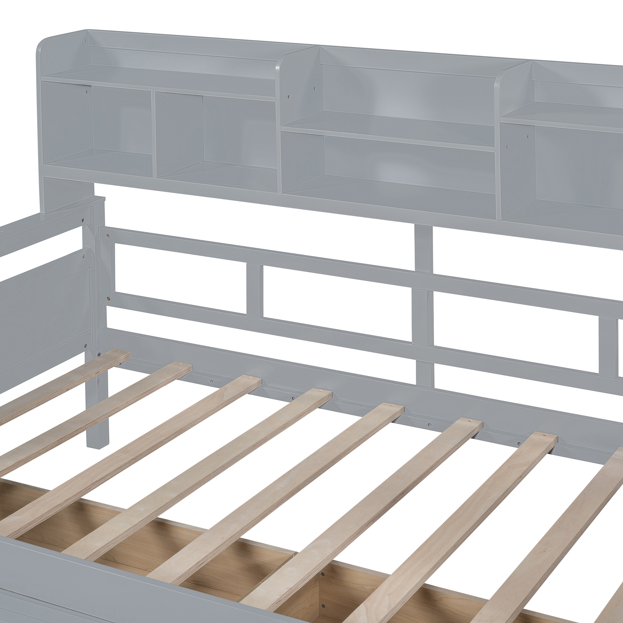 Euroco Wood Twin Size Platform Bed with 2 Drawers, Captain Bed with Storage Shelves, Gray