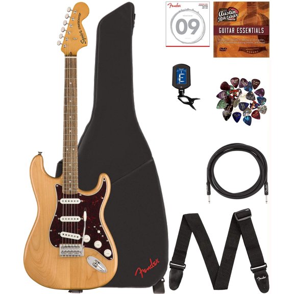 Fender Squier Classic Vibe '70s Stratocaster - Natural Bundle with Gig Bag, Instrument Cable, Tuner, Strap, Strings, Picks, and Austin Bazaar Instructional DVD