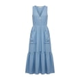 thumbnail image 7 of Levmjia Womens V Neck Maxi Dress With Pockets A Line Flowy Ruffle Hem Sleeveless Casual Long Dress Lightweight Solid Color Summer Sundress Beach Daily Wear, 7 of 7