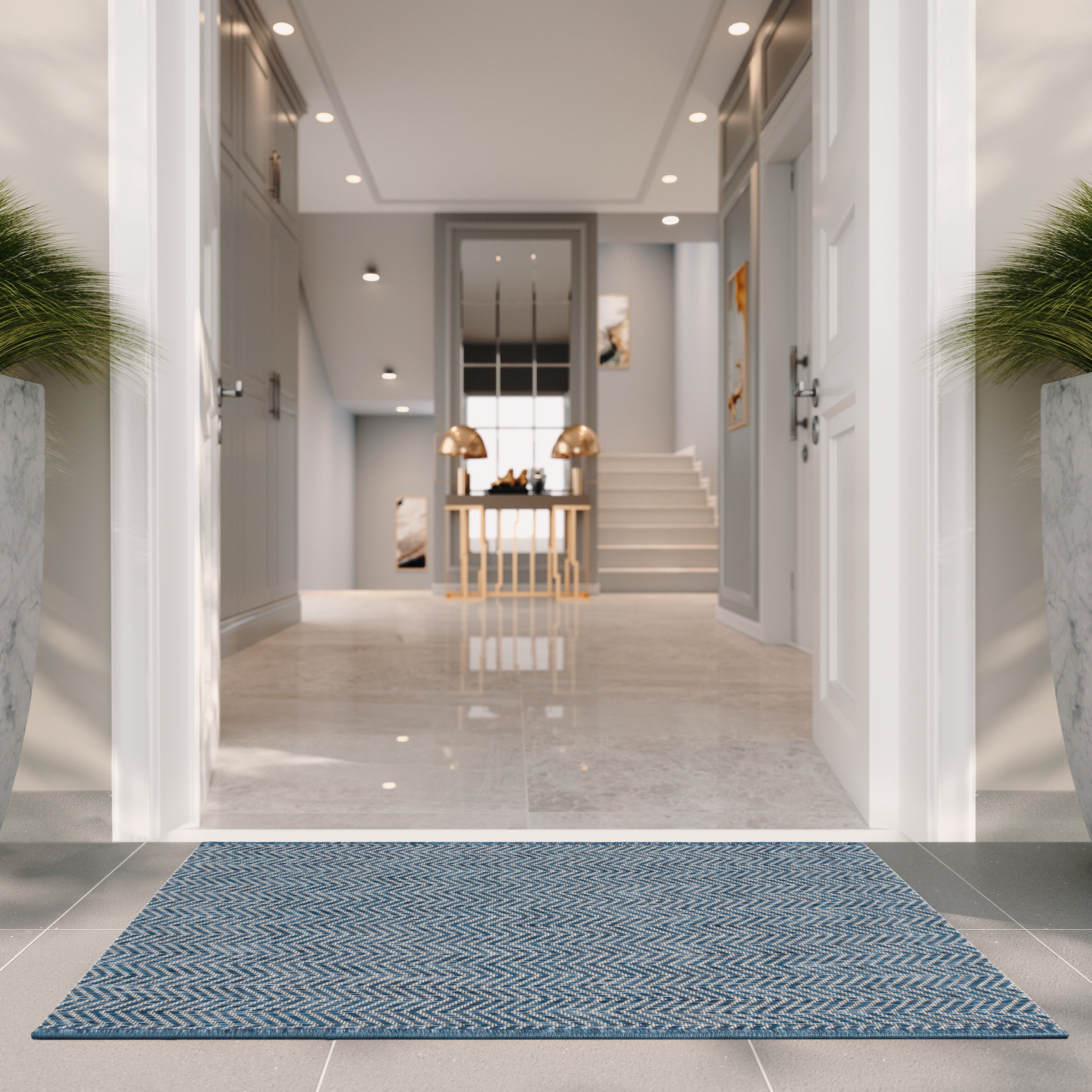 Safavieh Courtyard Blazhe Chevron Indoor/Outdoor Area Rug, Navy/Gray, 4' x 5'7"