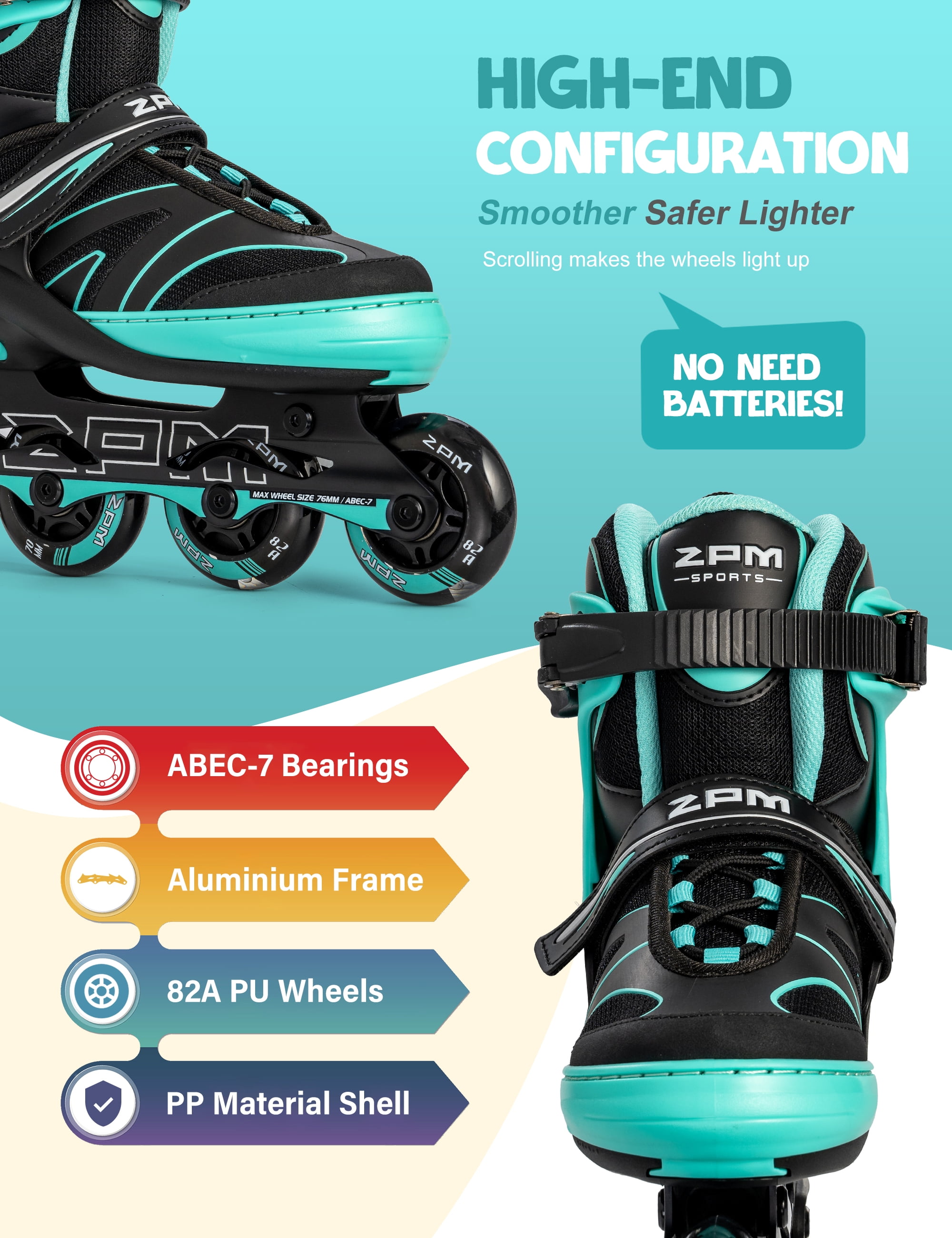 2PM SPORTS Kids Adjustable Inline Skates, Youth Inlie Skates for Girls Boys Women Ages 4-12 5-8 8-12 with Full Light Up Wheels