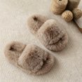 thumbnail image 5 of ZHOGXU Kids Girls Fuzzy Slippers Open Toe Soft Sole Warm Indoor House Shoes Cozy Lightweight Footwear,Khaki,10-10.5 Years, 5 of 6
